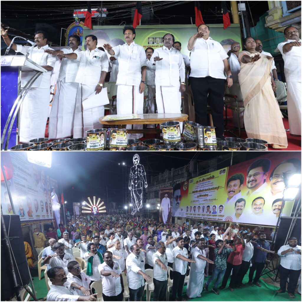 Minister Anbil mahesh and K Pitchandi taking Oath at the Arima 72 event
