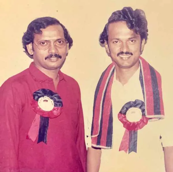 அன்பில் பொய்யாமொழி மற்றும் மு.க.ஸ்டலின் ஒரு விழாவில்