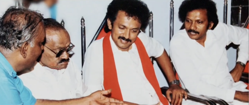 அன்பில் பொய்யாமொழி, அன்பில் தர்மலிங்கம் மற்றும் மு.க.ஸ்டலின் ஒரு விழாவில்