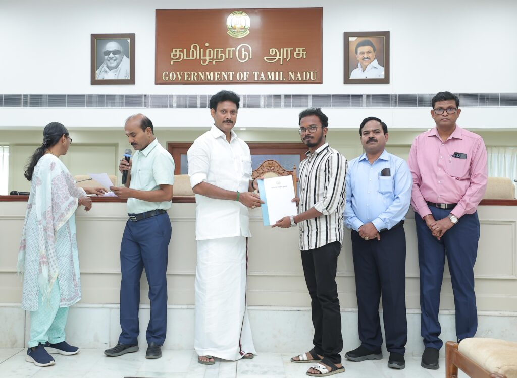 Tamil Nadu School Education Minister Anbil Mahesh Poyyamozhi honoured 217 candidates selected through the Tamil Nadu Public Service Commission (TNPSC) by presenting them with appointment orders for the Junior Assistant position.
