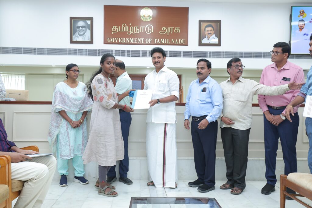 Tamil Nadu School Education Minister Anbil Mahesh Poyyamozhi honoured 217 candidates selected through the Tamil Nadu Public Service Commission (TNPSC) by presenting them with appointment orders for the Junior Assistant position.