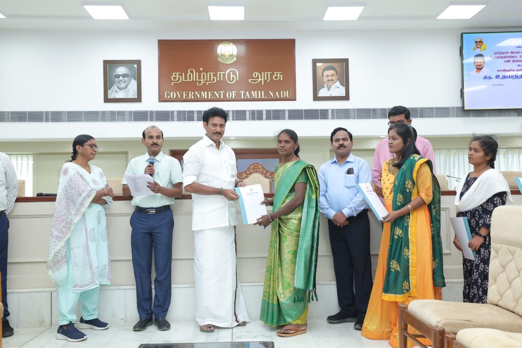 Tamil Nadu School Education Minister Anbil Mahesh Poyyamozhi honoured 217 candidates selected through the Tamil Nadu Public Service Commission (TNPSC) by presenting them with appointment orders for the Junior Assistant position.