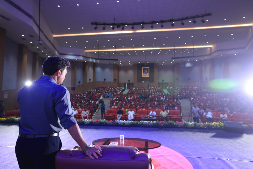 Tamilnadu School education Minister Anbil Mahesh Poyyamozhi Participated in the #TN_Talk event held at the Anna Centenary Library under the theme "Future Meets Today" and responded to questions raised by college students regarding education-related initiatives in Tamil Nadu.