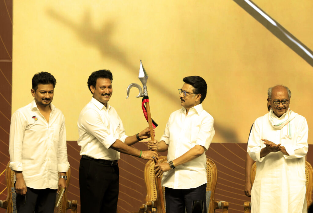 Anbil Mahesh Poyyamozhi at the people's edition and ebook launch event of NEP2020- Madhayaanai at Periyar thidal