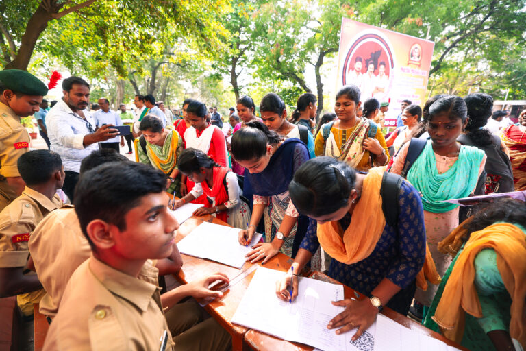 Young graduates and job seekers enrolling at the Anbil Foundation Employment Camp