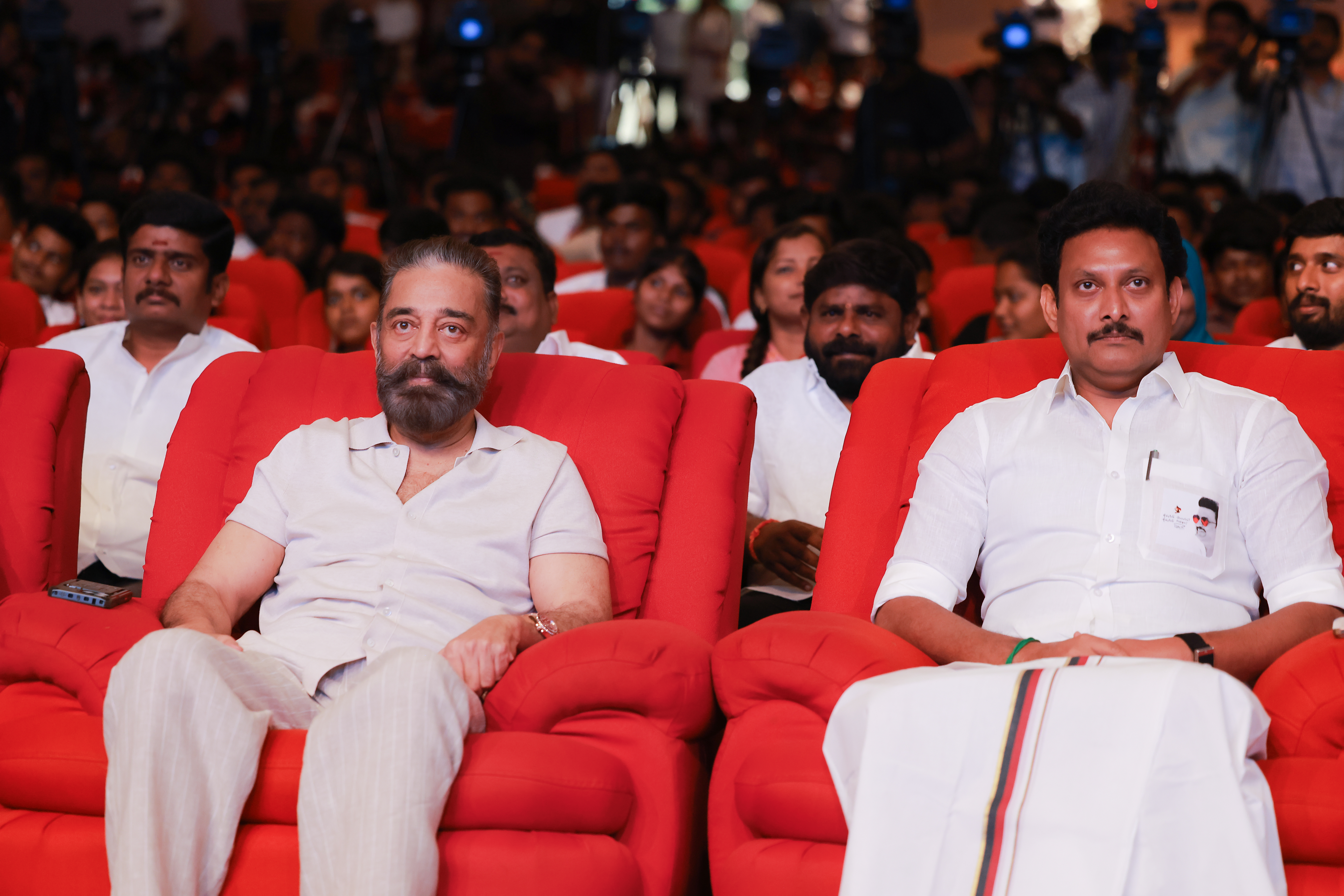 Kamal and Anbil Mahesh at the event