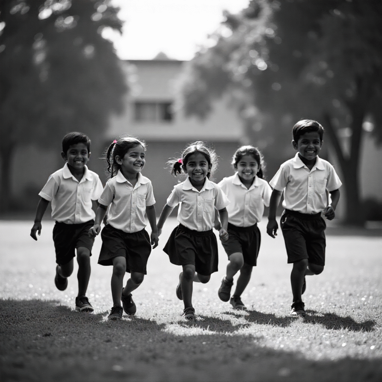 AI generated image of school students happily moving